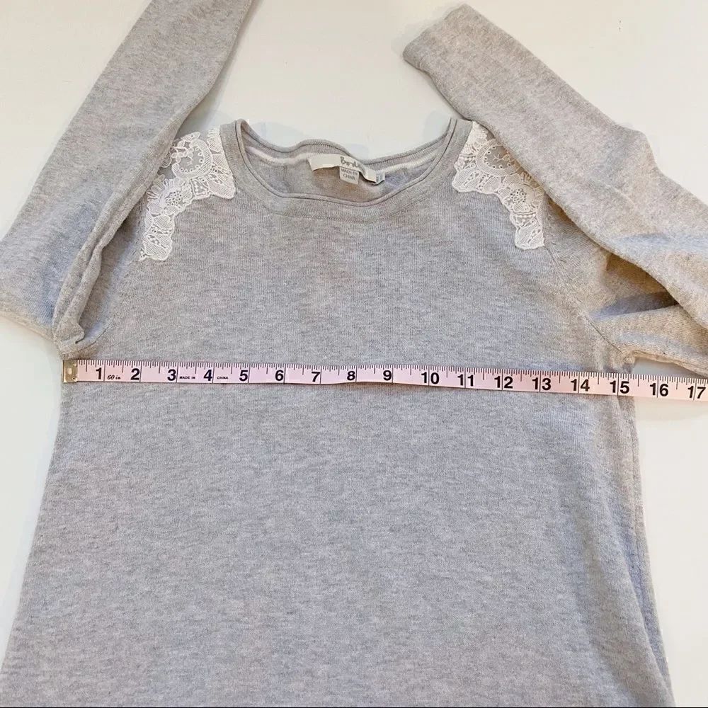 Boden Lace Embellished Sweater Cotton Gray White Long Sleeve Crew Neck 2 - Picture 11 of 13